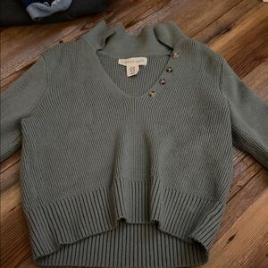 Cozy Olive V-Neck Sweater with Button Detail